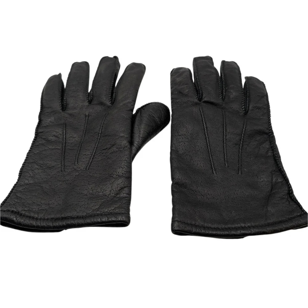 Vintage Pownes Genuine Leather Gloves Driving Lined Black‎ Womens Size Large